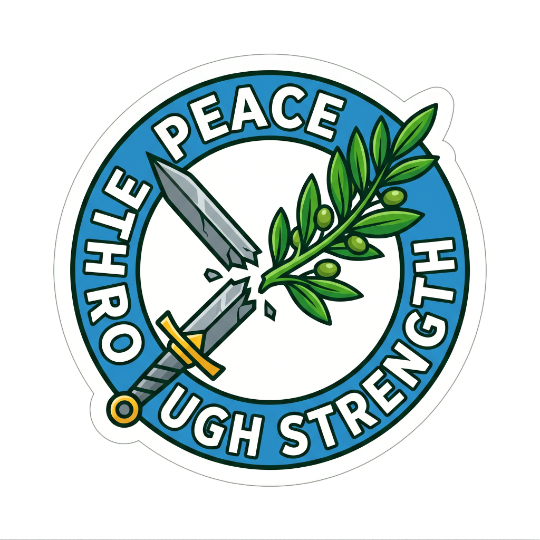 Broken sword and olive branch — Peace Through Strength